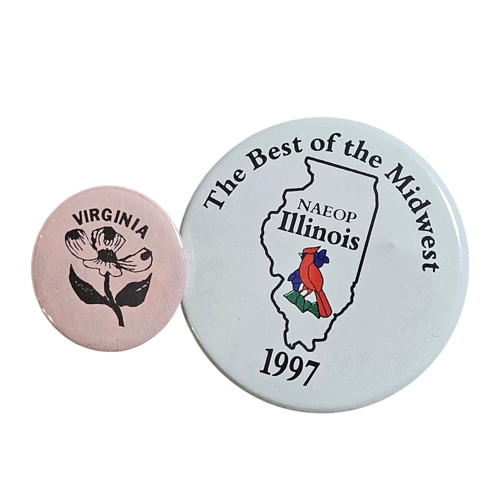Lot of 2: Virginia Dogwood & NAEOP Illinois 1997 Midwest Vintage Button Pins